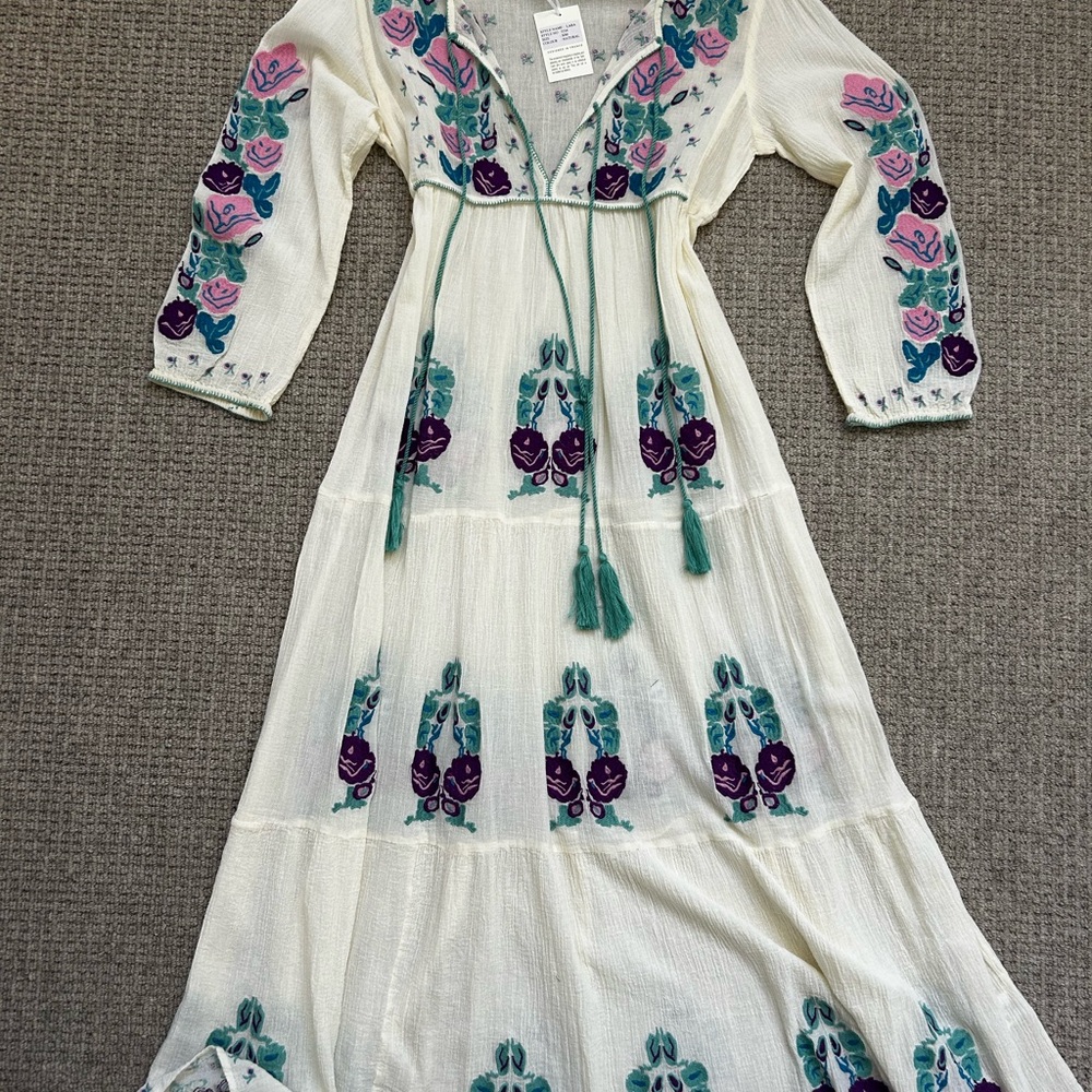 Boheme handmade French Cream and Purple Floral dress